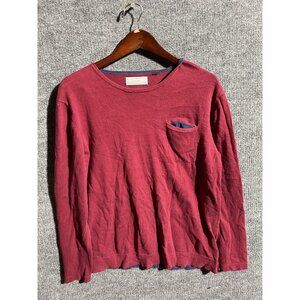 Five Four Sweater Mens Medium Red 100% Cotton Crewneck Pocket Pullover Knit